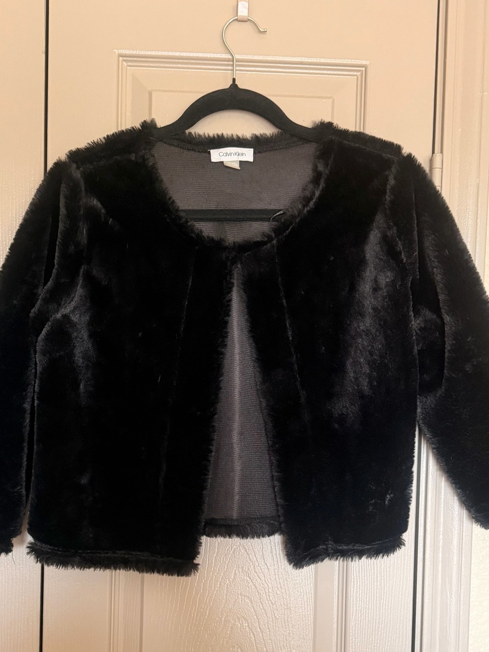 Calvin Klein Black Plush Open-Front Teddy Jacket